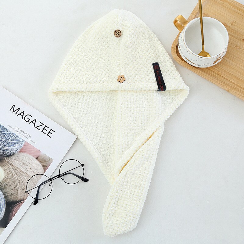 Toalla para el cabello con botón, turbante de microfibra para secado rápido, gorro de cabello seco para adultos, Toalla de baño para después de la ducha para niña, cabello largo, 1 ud.