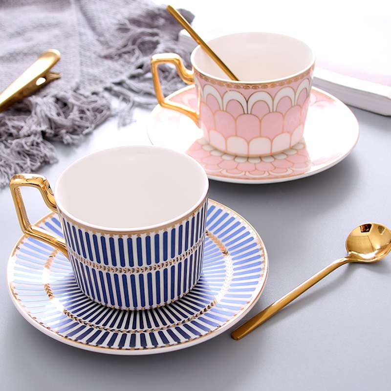 Porseleinen Kop En Schotel Bone China Koffie Set "C" Top Grade Schets In Goud Thee kop En Schotel Set Schotel Se