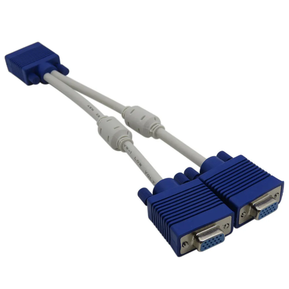 1 computer to dual 2 monitor vga splitter cable video Y splitter 15 pin two ports vga male to female 30CM