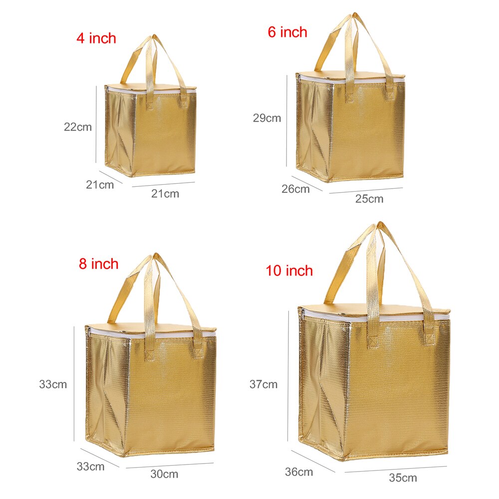 Gold Insulated Bag Thermal Cooler Picnic Foldable Ice Pack Portable Cake Carrier Food Pizza Insulation Lunch Bag