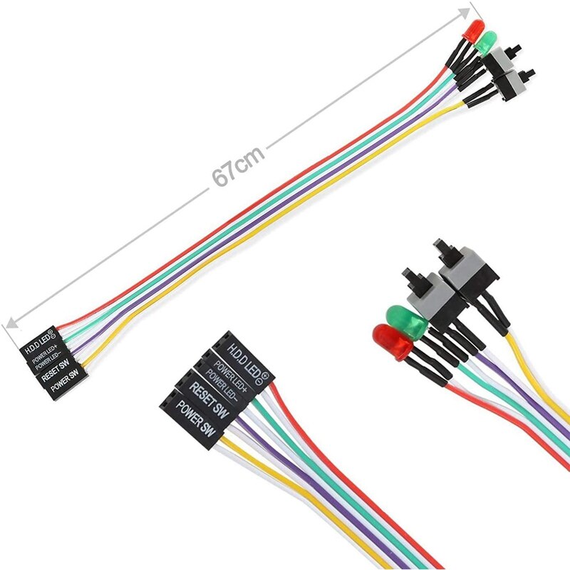Atx-computergehäuse-ein-/ausschalterkabel mit 2 leds (rot/grün), kabel für die frontblende (,65cm stück)