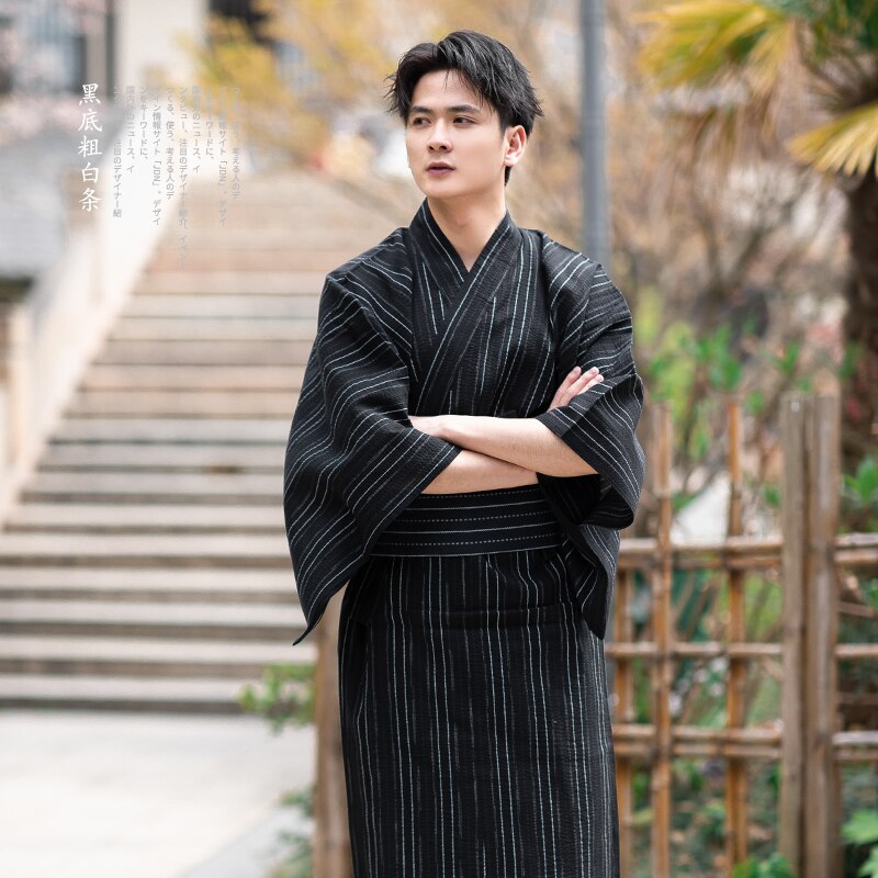 Traditionele Japanse Kimono Mode Yukata Zomer Mannen Lange Gewaden Met Riem 95% Katoen Pyjama Set Mannelijke Nachtkleding Badjas: 10 / M