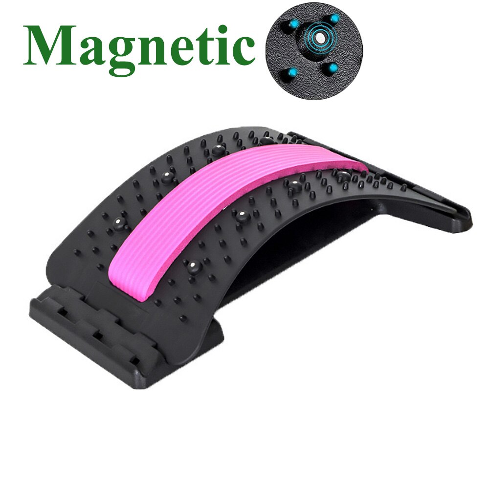 Back Cracking Board Back Massager Lumbar Massager Traction Support Bridge Back Stretcher Stretching Trainer Massage Pain Relief: Magnetic Pink