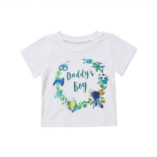 0-2Y Pasgeboren Baby Jongen Meisje Korte Mouw Bloemen Brief Afdrukken Katoenen T-shirt Tee Tops Outfits Babykleertjes: Boy / 12m