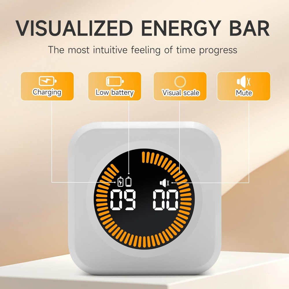 Pomodoro Timer Silent Flip Timer - Digital Visual Study Timer Clock,for Study&kitchen&Shower Cute Time Manager,5/10/25/50min