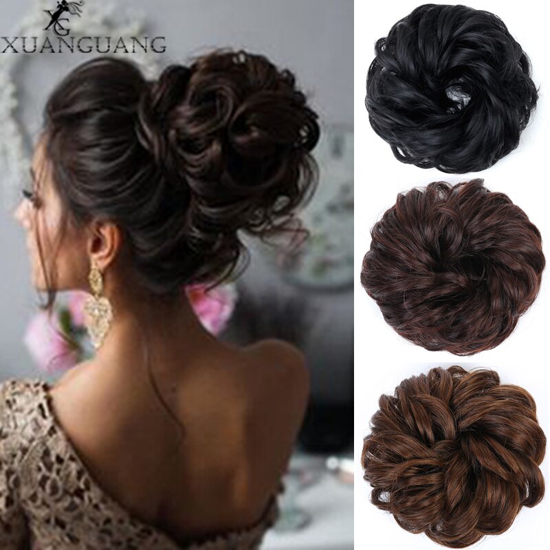 XUANGUANG Messy Bun Hair Synthetic Bun Extensions Curly Scrunchies Chignon Wedding Hair Piece