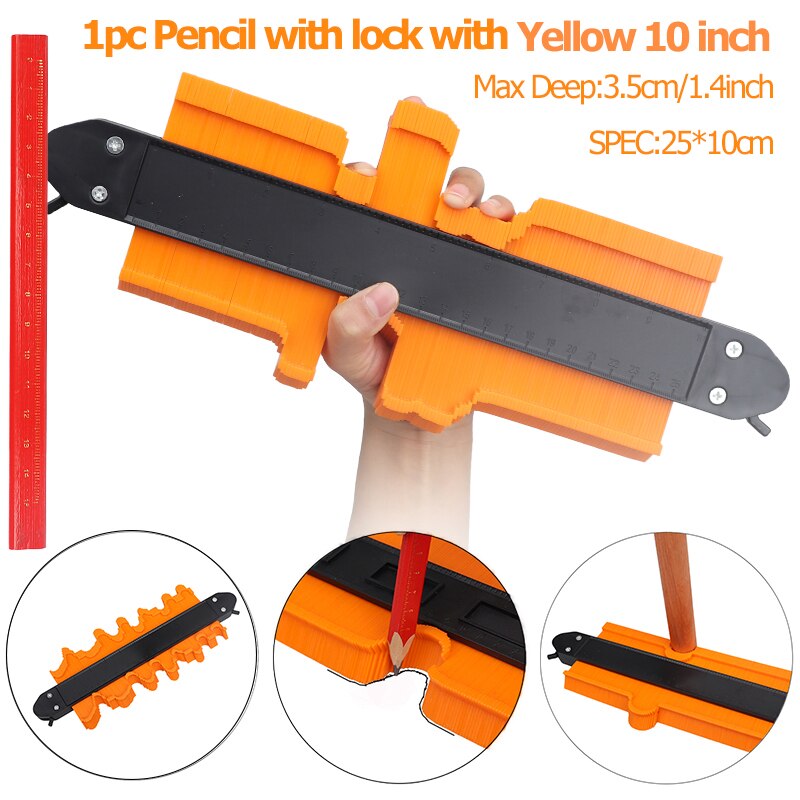 5/10 inch Multi-functional Contour Profile Gauge Laminated Tiles Tiles Edge Shaping Wood Measure Ruler Contour Gauge Duplicator: 25cm Ye pencial