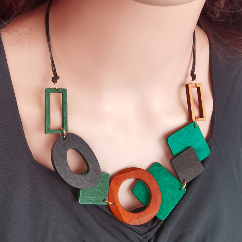 Collar con pechera llamativa para mujer, collares de madera geométricos Vintage, colgantes, decoración para el cuello, nuevos de joyería de: Color acero