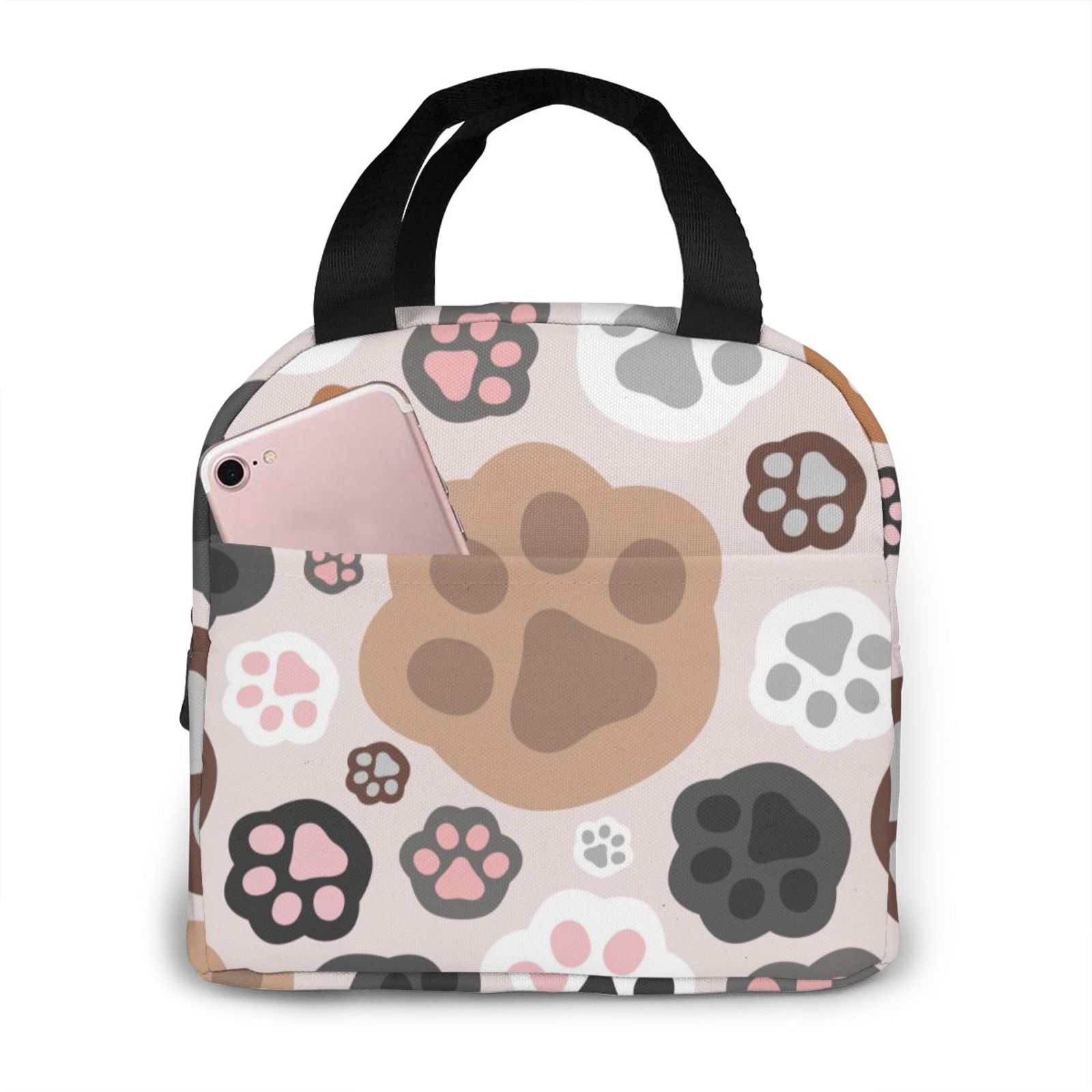 Bunte Hunde Pfoten Kühler Mittagessen Kasten Tragbare Isolierte Mittagessen Tasche Thermische Lebensmittel Picknick Mittagessen Taschen: Schwarz7