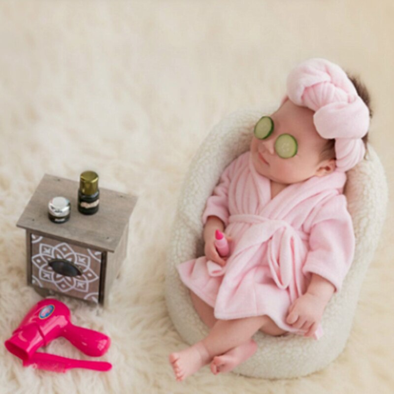 Adereços para fotografia de recém-nascidos, roupão de banho infantil, cesta de algodão, pato amarelo, acessórios de decoração: Pink bathrobe