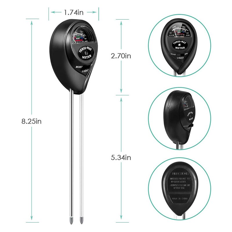 Soil Test Soil Tester Moisture Light pH Meter for Plant Vegetables Garden Lawn E2S
