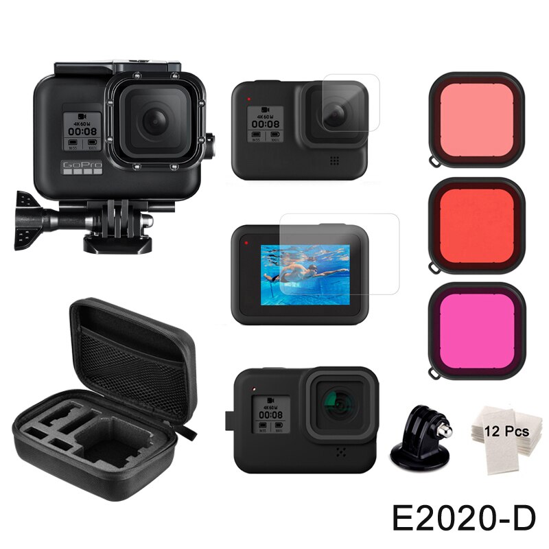 Black 60M Waterproof Housing Case for GoPro Hero 8 Black Dive Protective Underwater Diving Cover for Go Pro 8 Accessories: E2020-D