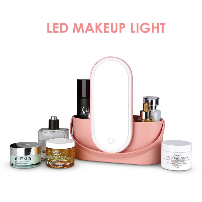 LED Makeup Mirror Cosmetic Box LED Touch Screen Illuminated Makeup Mirror Travel Makeup Mirror Portable Cosmetic Storage Box