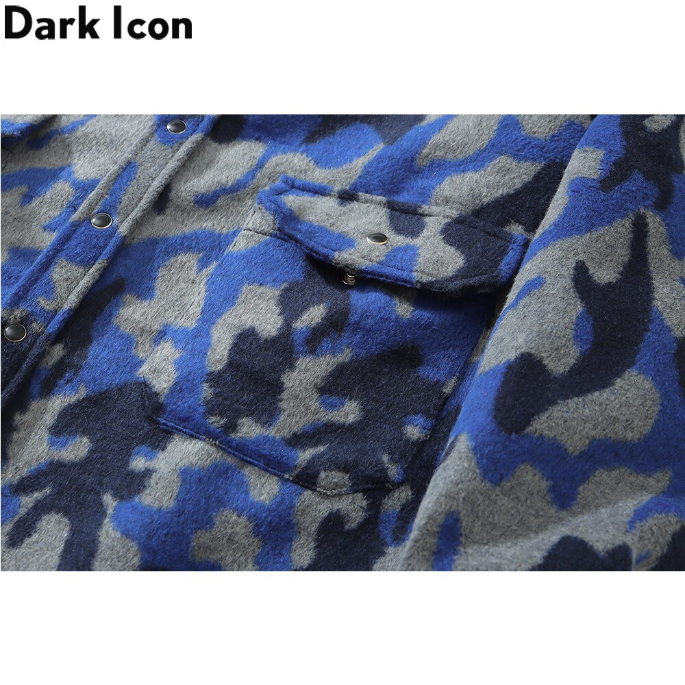 Mørkt ikon camouflage skjorte jakke mænd kvinder turn-down krave vintage herre jakke streetwear tøj
