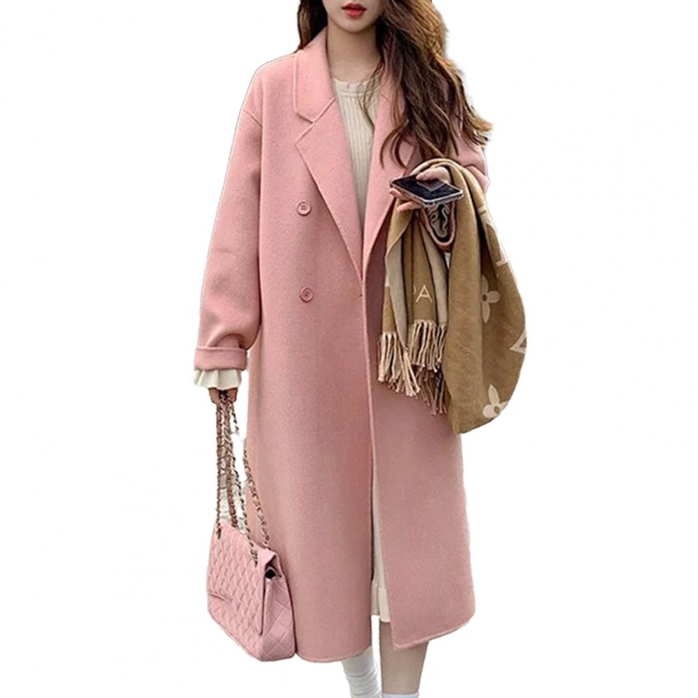 Vrouwen Wollen Jas Double-Breasted Herfst Winter Mode Losse Lange Trenchcoat Retro Losse Vrouwelijke Overjas Dames Windscherm: M / Roze