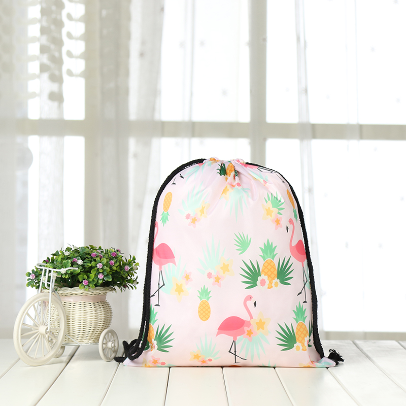 drawstring Backpack drawstring bag Women 3D printing travel softback men Casual bags unisex drawstring shoulder Flamingo: KS12-4