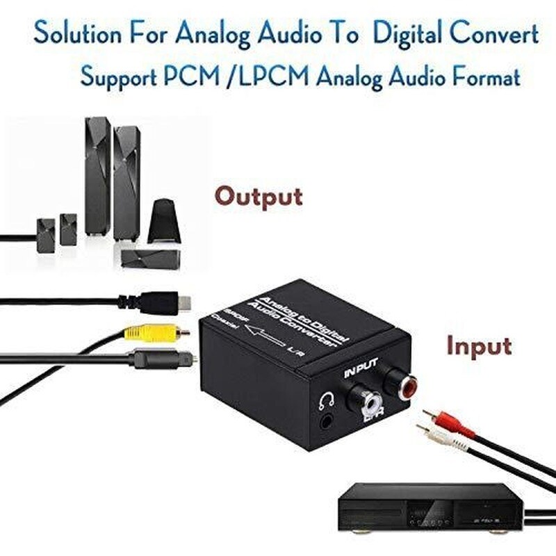 R/L RCA 3.5mm AUX Analog To Digital Audio Converter Coaxial Toslink Optical Audio Adapter with Optical Cable Coaxial Cable
