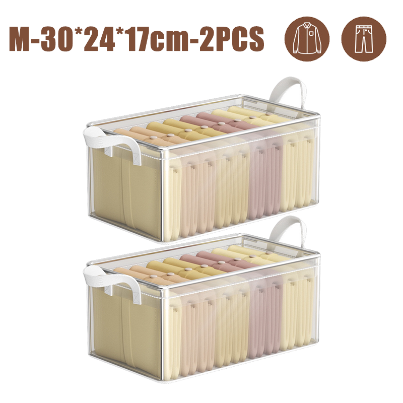 Clothes Storage Box Household Wardrobe Clothes Layered Finishing Box Transparent Folding Storage Basket Frame Artifact: Red