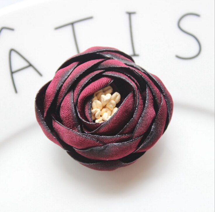 Flor de Camelia con borde quemado, accesorio para el pelo de vacaciones, boda, # FL2020004: Color 5