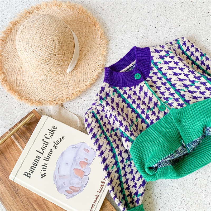 1404D Kinderkleding Meisje Gebreide Trui Lente Herfst 2022 Jongen Houndstooth Trui Meisje Dieptepunt Trui Vest