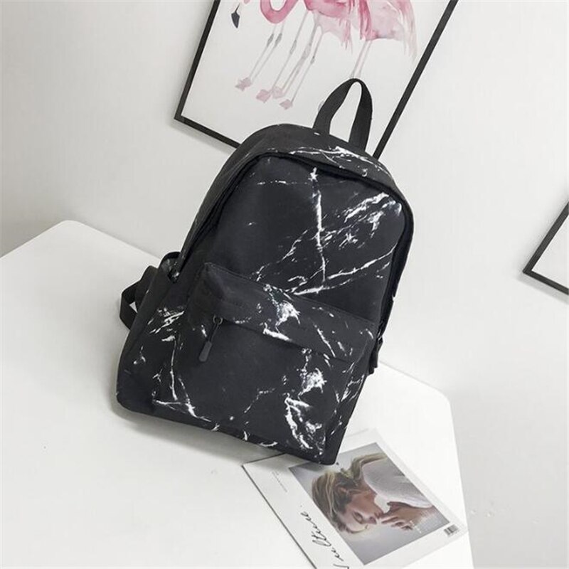 Women Teenager Backpack Boys Girls Marble Stone Print Backpack Rucksack Canvas Shoulder Bag School Backpack Mochila Feminina: Black Canvas 1