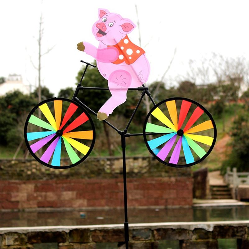 Leuke 3D Dier Varken Op Fiets Windmolen Draaimolen Tuin Gazon Yard Decor Wind Spinner
