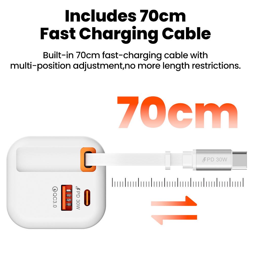 65w- poorts dual-port intrekbare kabel snellader snellader reis usb-c oplader eu/us/uk stekkeradapter voor iphone 15 16 17
