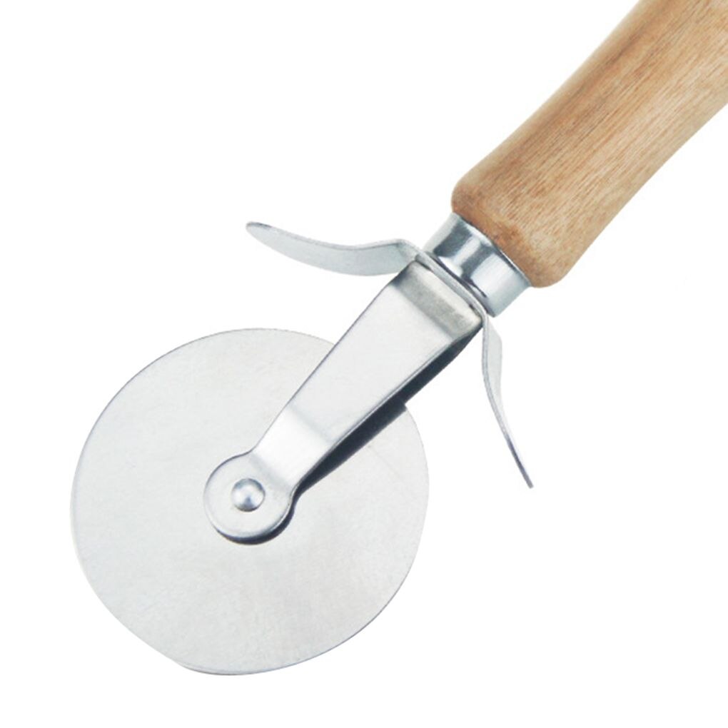 Round Pizza Cutter Stainless Steel Wooden Handle Pastry Dough Cut Tool Kitchen Baking Tools