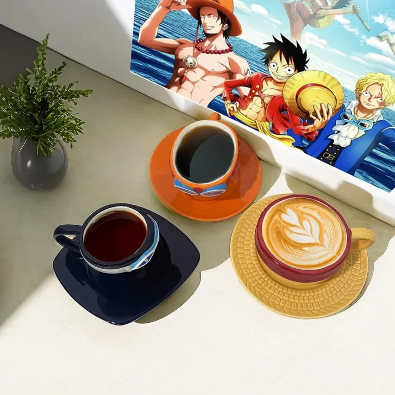 Tegneserie kaffekop og underkop hatformet vandkopper cosplay anime chopper ace sabo keramisk krus desserttallerken