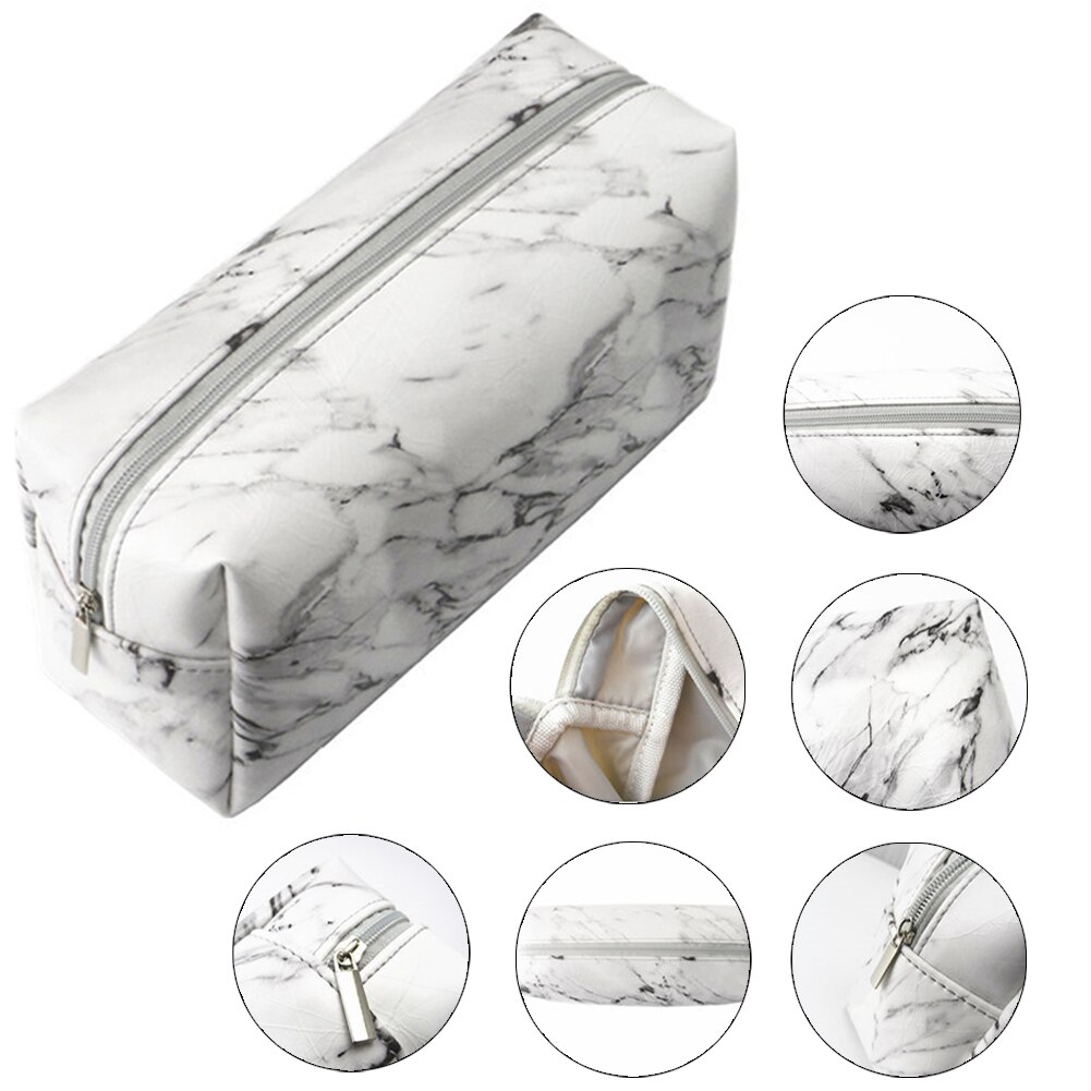 Pencil Case Marble Grain Protective PU Leather Travel Wear Resistant Waterproof Large Capacity Women Portable Zipper Makeup Bag