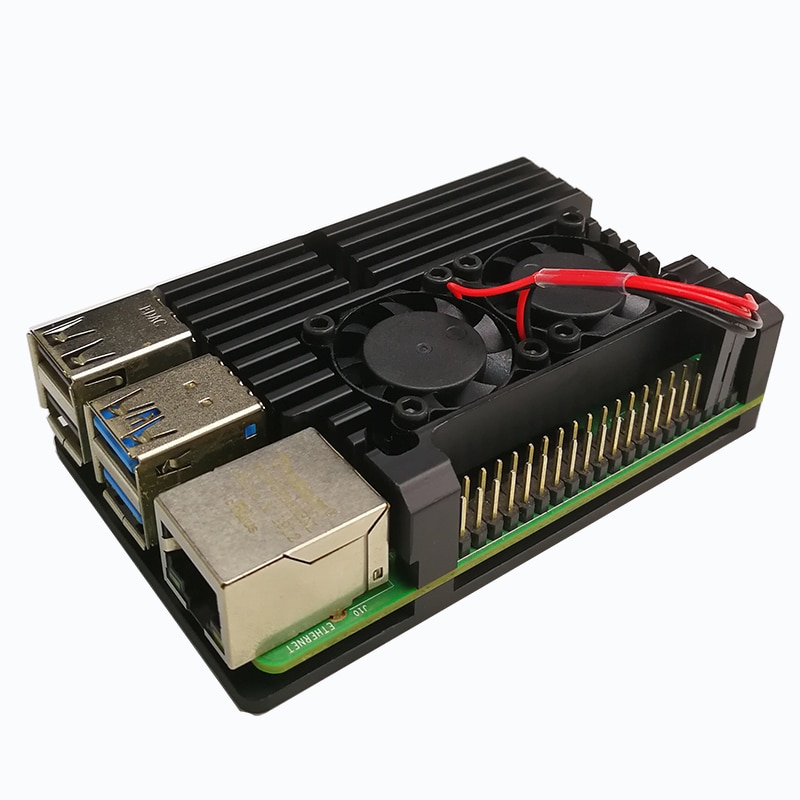 Boîtier Raspberry Pi 4, couvercle de boîtier en aluminium de boîtier CNC avec dissipateur thermique double ventilateur de refroidissement pour Raspberry Pi 4 modèle B