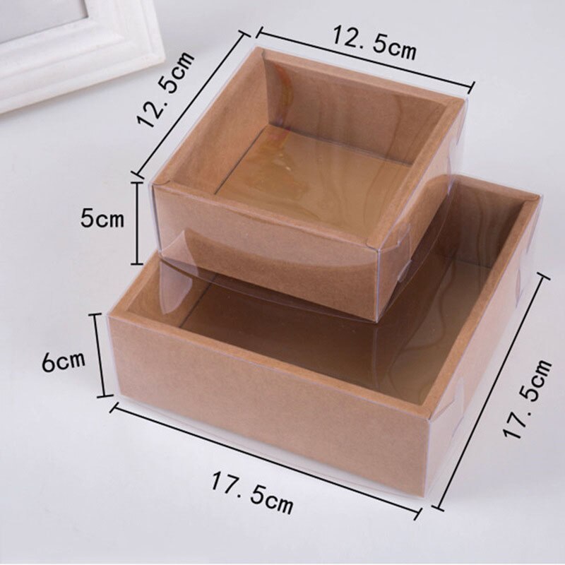 10 Uds caja de de Kraft ventana PVC transparente Galleta de macarrón caramelo pastel caja de embalaje con tapa transparente de Navidad Favor de Partido de la boda