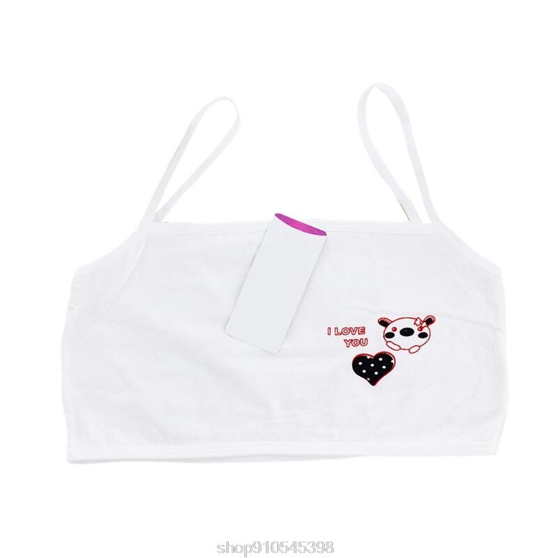 Young Girls Training Bra Bear Heart Printed Cotton Underwear Teenager Puberty Single Layer Bralette 6-14T N09 20: White