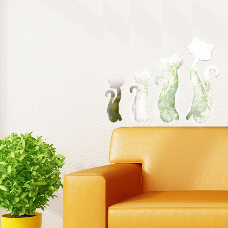 Adesivi murali specchio rimovibile a forma di quattro gattini adesivi decorazione soggiorno telecamera da letto decorazioni per la casa forniture per decorazioni di moda