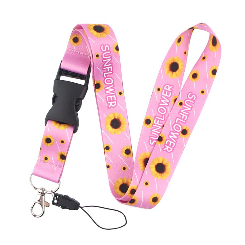 Correa de cuello con girasoles y flores de arte, sujetadora de tarjetas de identificación, llavero, correa de teléfono móvil, , correas, collar, 24 Uds.: 2