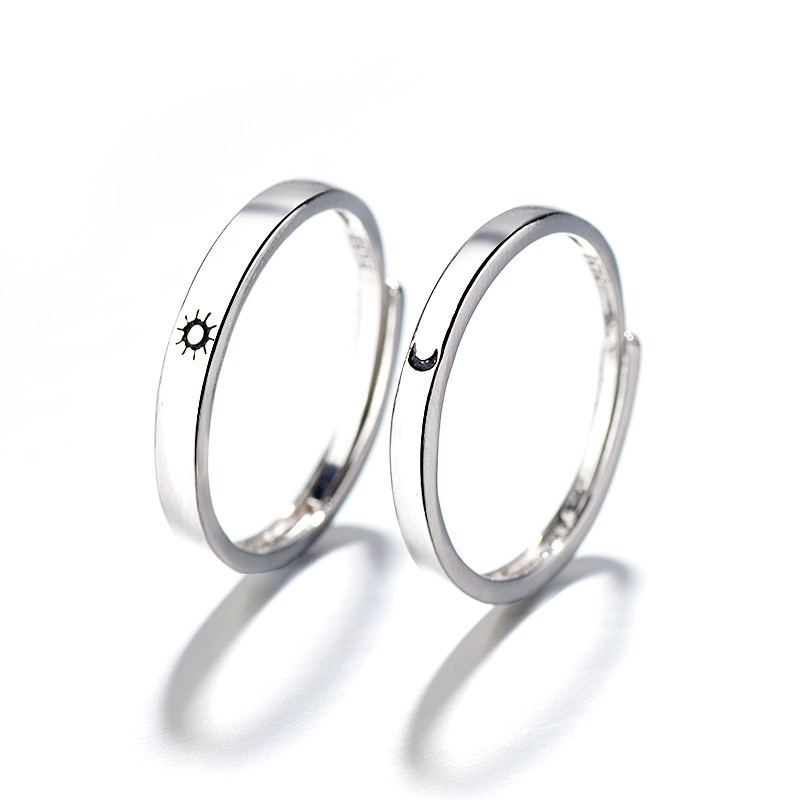 Simple Opening Sun Moon Ring Minimalist Silver Color Sun Moon Adjustable Ring For Men Women Couple Engagement Jewelry