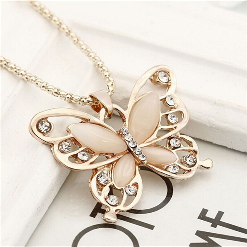 Rose Gold Acryl Kristall 4CM Große Schmetterling Anhänger Halskette 70CM Lange Kette zur Seite fahren Schmuck Für Frauen