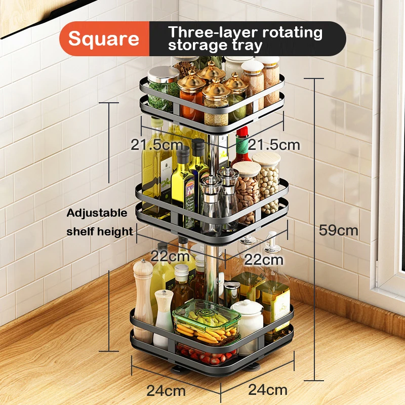 Rotation Condiment Rack Multifunctional Carbon Steel Flavour Storage Tray Round Seasonings Spice Organizer for Kitchen: plum