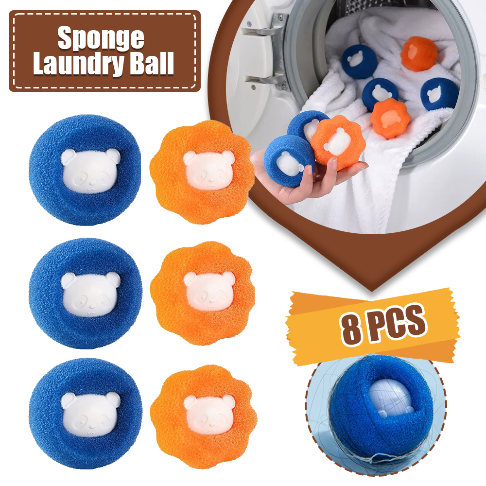 Kit de bolas de esponja para lavandería, 4/6/8 Uds., para lavadora, bolas reutilizables para quitar el pelo de mascotas, limpieza del hogar, recolector de pelusas y pelusas