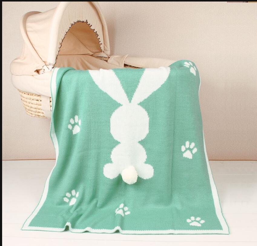 Strikket baby tæppe nyfødt baby indpakning tæpper super blød 3d kanin kanin børn toddler bebe seng klapvogn kaste tæpper: Himmelblå