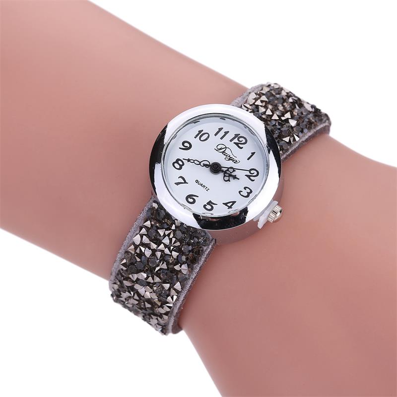 Minhin merk horloges dames casual jurk kristal leren wikkel armband horloge dames klassieke quartz polshorloges: Bsq 768w grijs