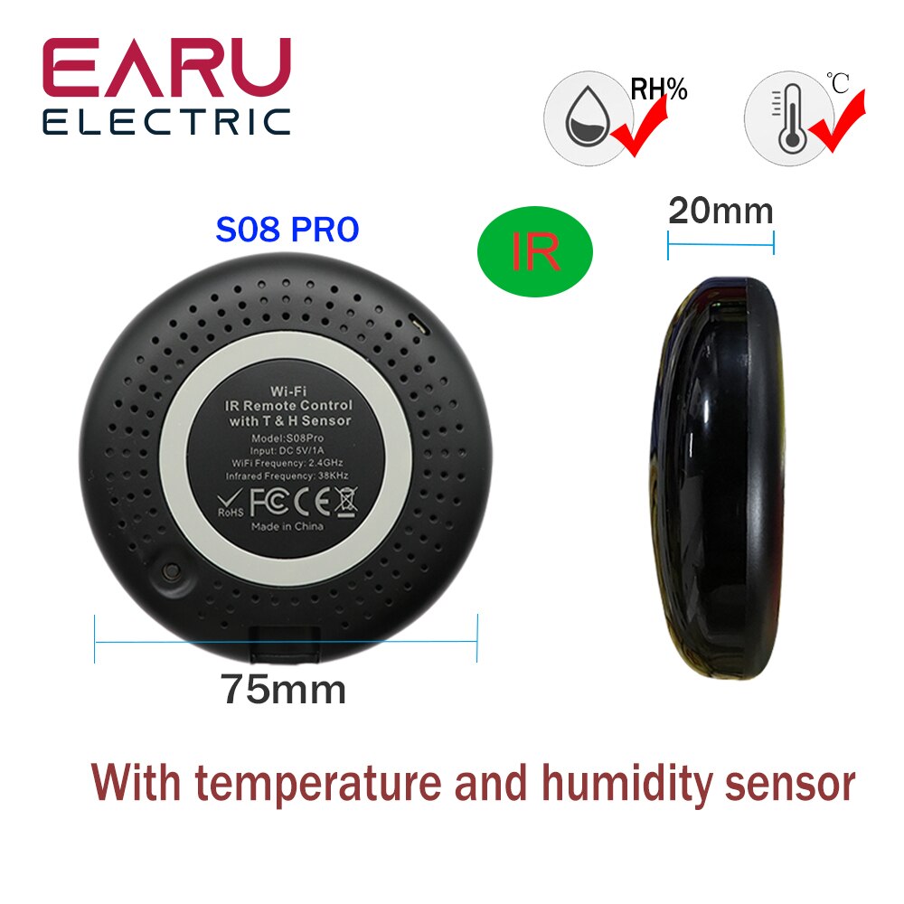 WiFi Tuya Smart Universal IR/RF Remote Controller for Air Conditioner TV with Temperature Humidity Sensor by Alexa Google Home: S08PRO