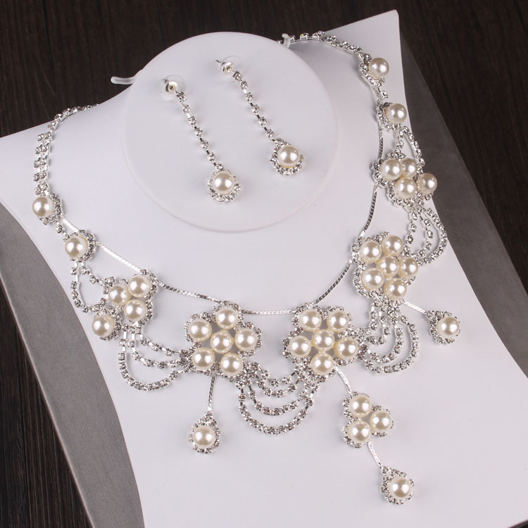 Handgemachte Kristall Perle Kostüm Schmuck Sets Strass Kronen Braut Frauen Hochzeit Schmuck Set Halskette Ohrringe Tiara