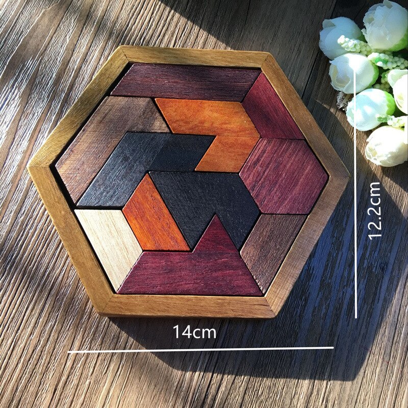 3d trä sexkantiga intelligenta geometriska pussel barns byggpussell kognitiv matchande barngåvor för barn: Liten sexkant
