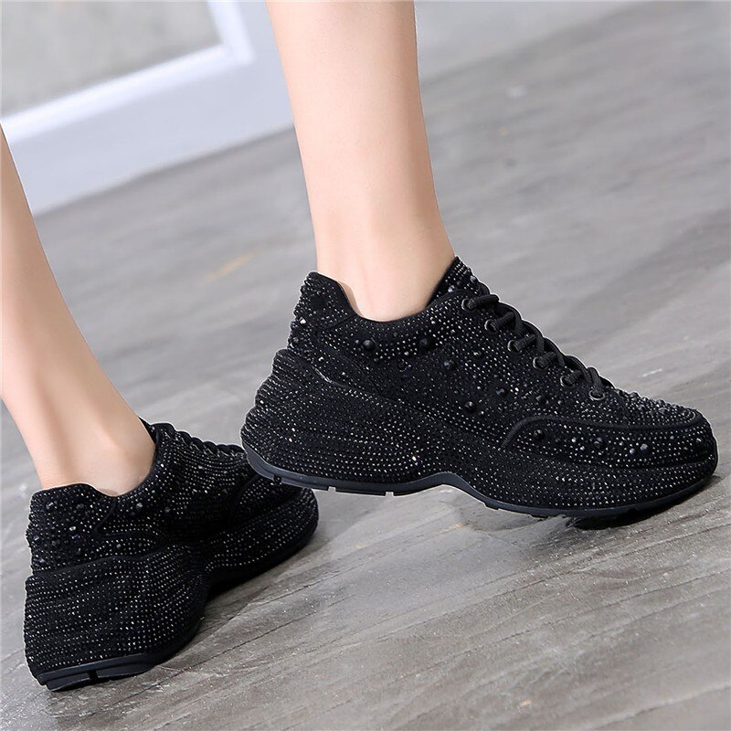 RASMEUP cristal microfibre plate-forme baskets Bling grosses femmes chaussures confortables et respirantes chaussures pour dames