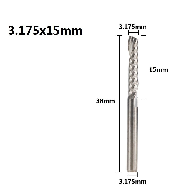 Fraise à cannelure unique CNC fraise en spirale fraise 3D 10 pièces fraise en carbure de tungstène 3.175mm fraise à queue: 10pcs 3.175mmX15mm