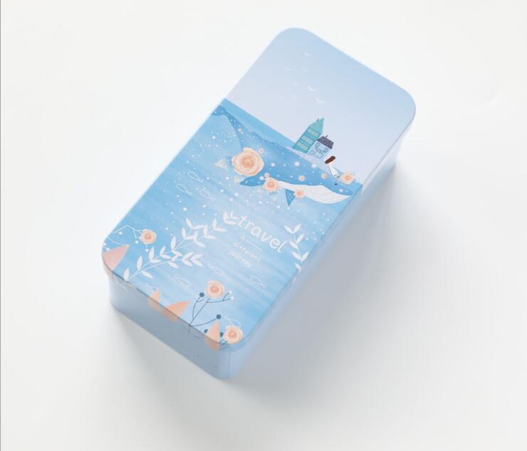 Student double deck storage box tin metal stationery estuche multifunction storage school supplies pencil case sea pen container: house