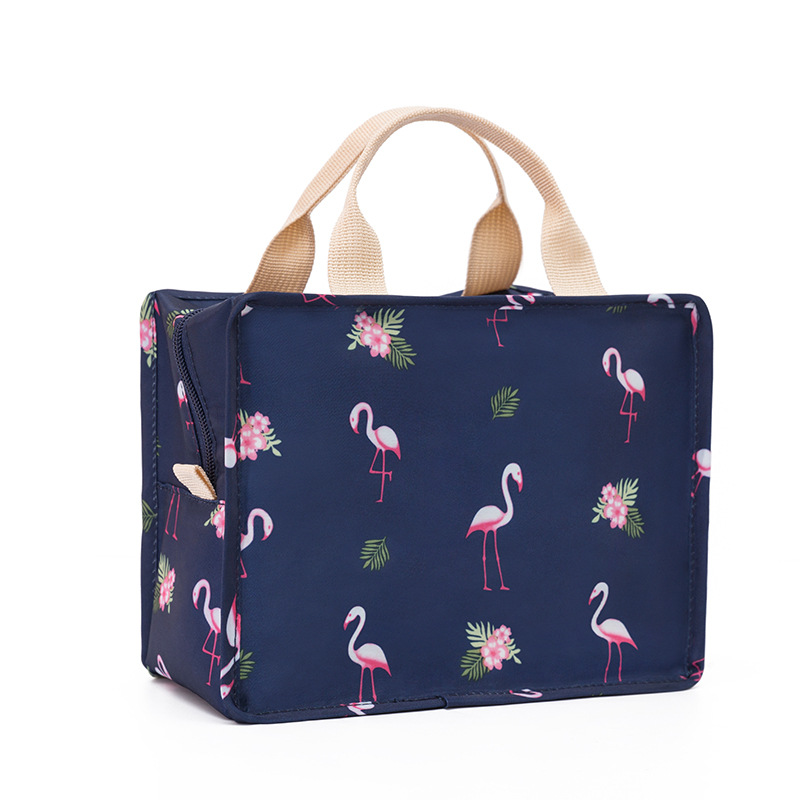 PLEEGA Fresh Insulation Cold Bales Thermal Oxford Lunch Bag Waterproof Convenient Leisure Bag Cute Flamingo Cuctas Tote 1PC: B-Navy flamingo