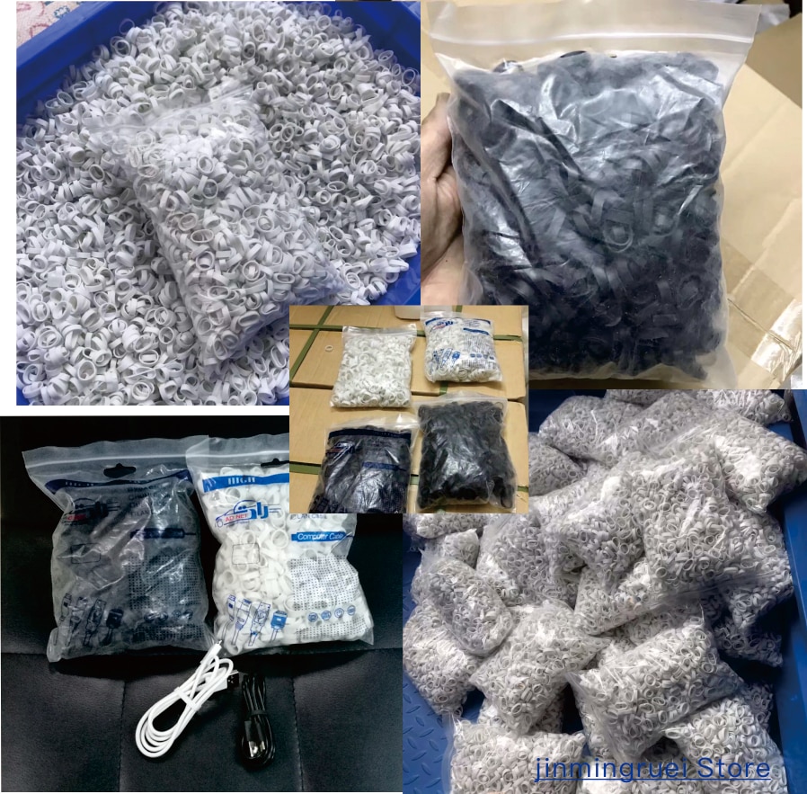 500pcs/ Factory Earphone Headphone Protector Film coil rubber coil black data cable rubber binding ring