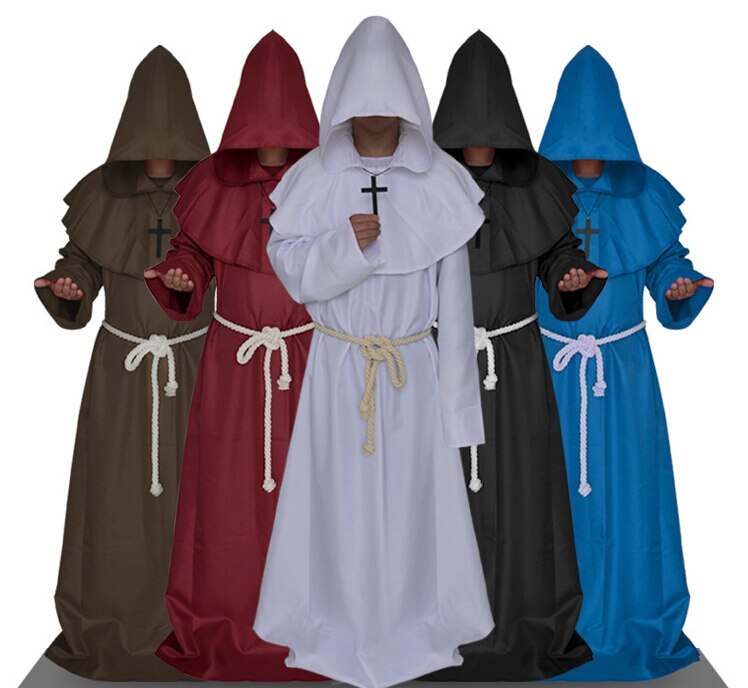 Fraile Medieval con capucha túnica monje renacimiento sacerdote túnica Halloween Cosplay traje capa Medieval capa de sacerdote